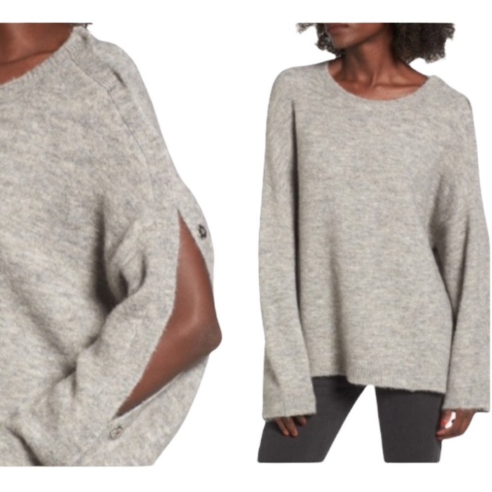 Anthropologie Leith Snap Shoulder Arm Gray Oversized Sweater - S